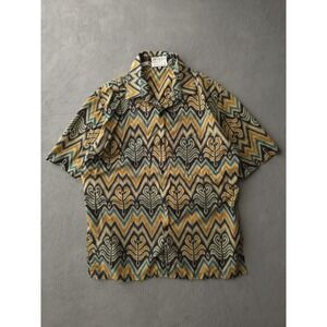 Vintage 1970s Batik Keris Indonesian Cotton Short Sleeve Button-Up Shirt Men's M